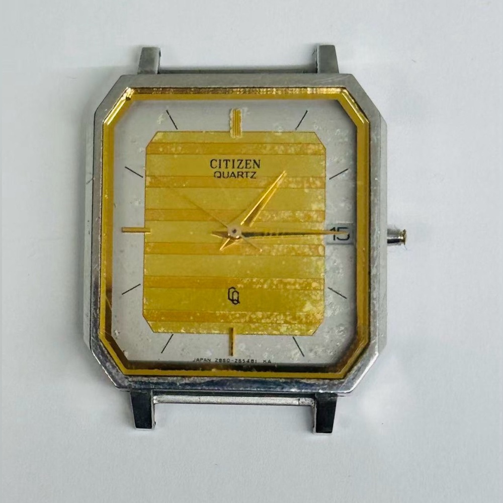 Vintage Citizen Quartz Square Watch Runs New Battery Crown Cap Missing